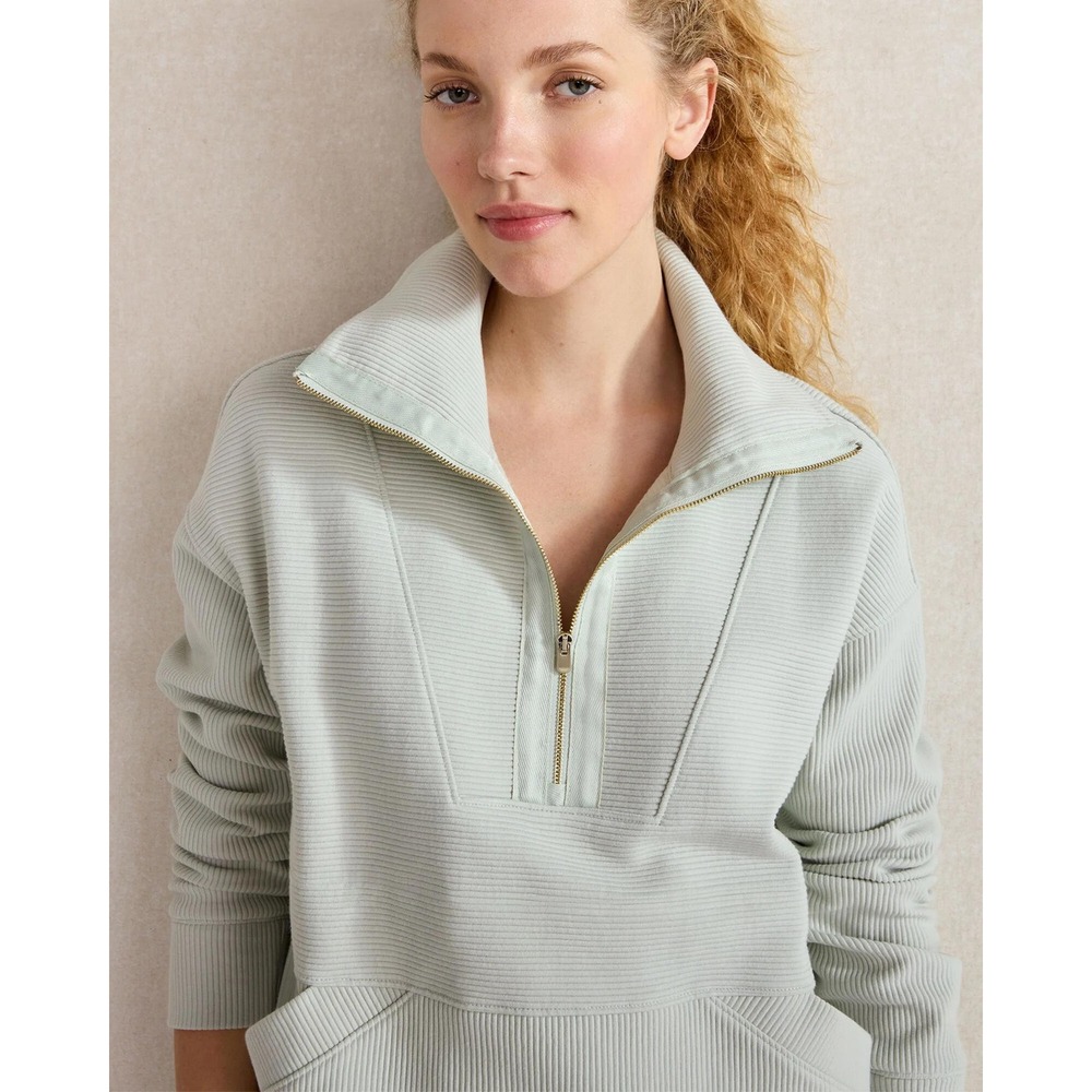 Haven Well Within Pullover Womens M Green Ribbed Ottoman Quarter Zip Mock Neck